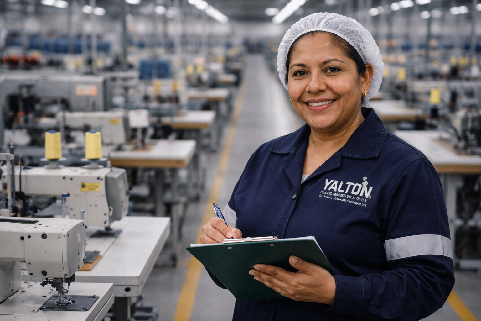 Trabajadora Yalton en fabrica textil